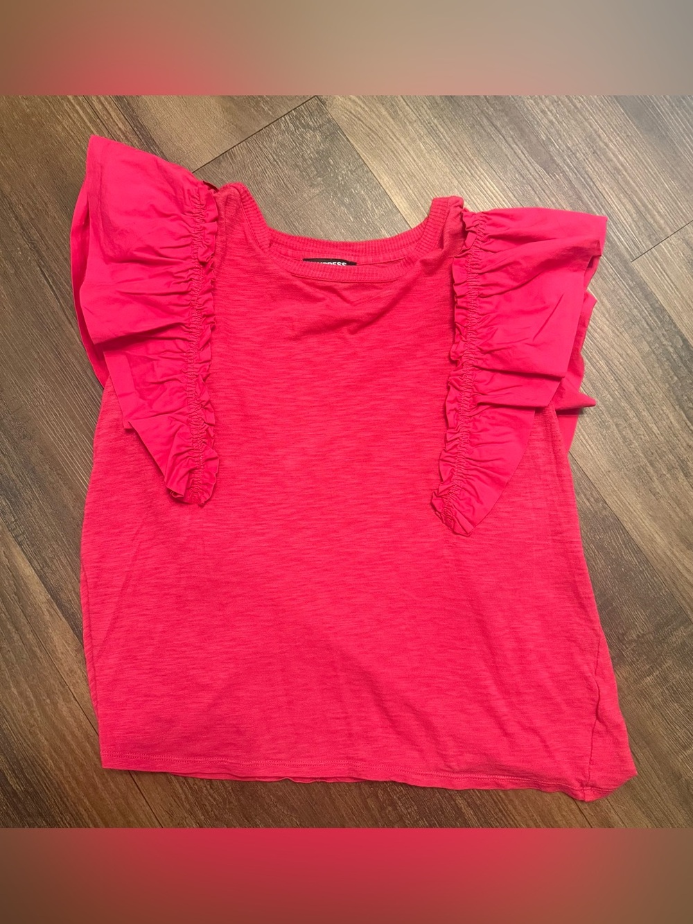 Express Pink Flutter Sleeve Top